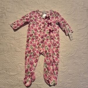 Nicole Miller New York girls size 3-6 months pink floral footie snap closure NWT
